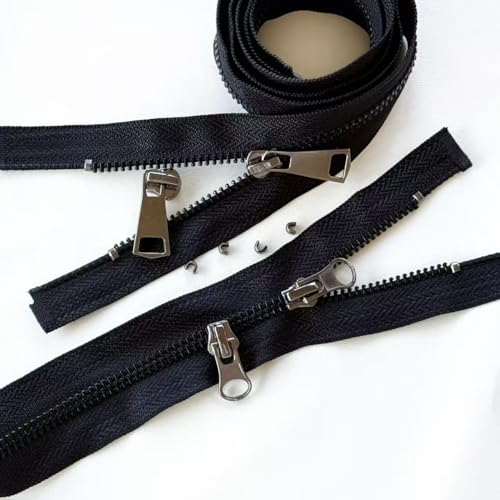 #5 Heavy Duty Metal Zipper 5 Pieces 1 Yard Long Each(Black/Black Teeth) | 10 sliders, 20 top stops, pre-cut 1 yard each, for bags, pillows, jackets, DIY crafts, home decor - color: Black/Black Teeth