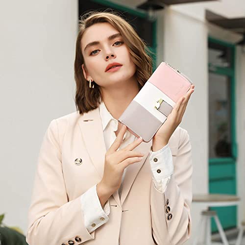 Pomelo Best Womens Wallet Bifold Rfid Blocking Multi Card Holder | Large Capacity, 11 Card Slots, 3 Receipt Pockets, 2 Cash Compartments, Zipper Coin Pocket, Id Window, Soft Leather - color: Pink/White/Grey