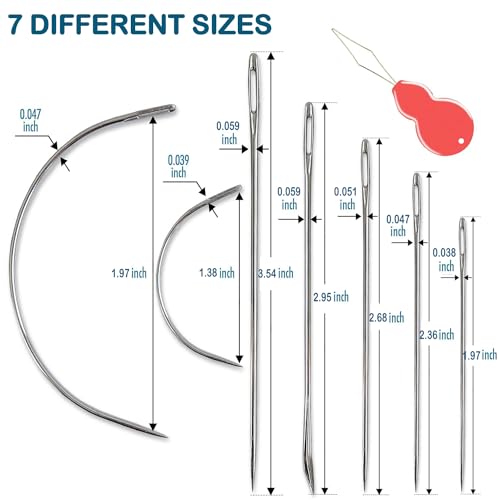 Pikdmin 21+3 Pcs Heavy Duty Hand Sewing Needles Kit, 15 Leather Hand Sewing Needle 6 Curved Needle and 3 pcs Needle threaders for Home Upholstery,Leather Needles for Hand Sewing,Carpet Canvas Repair - size: 21PCS&7SIZE
