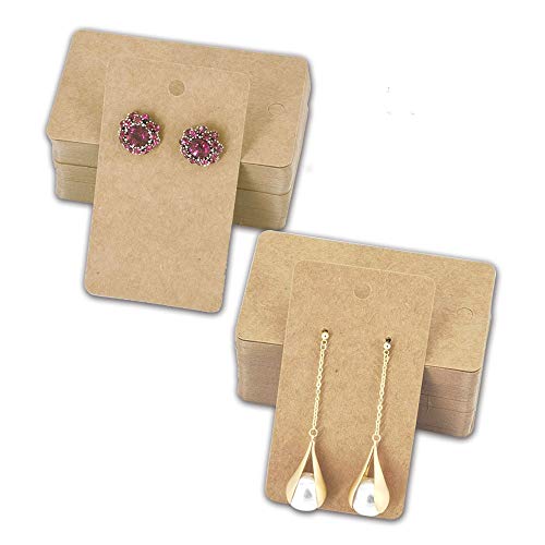 HUAPRINT Earring Card Holders, Brown, 200 Pack | Jewelry Display, Blank Kraft Paper Tag, Hanging Jewelry Cards for DIY Ear Studs, Earring Packaging
