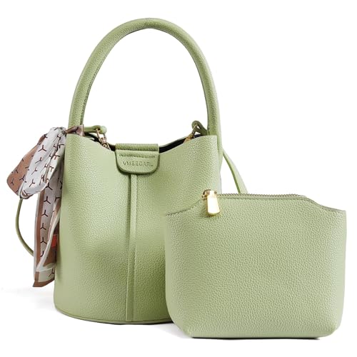 Mini Bucket Bags for Women, Vegan Leather Small Crossbody Purse with Removable Straps Trendy Top Handle Shoulder Straps - color: Green