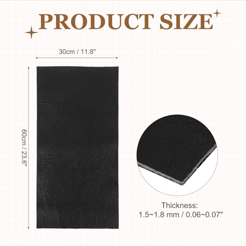 MECCANIXITY Thick Full Grain Leather Sheet, 23.6 x 11.8 Inch Natural Cow Leather 1.5-1.8 mm Fabric Pieces for DIY Craft Furniture Office Belts Notebook Covers,Black - color: Black, size: 23.6 x 11.8 Inch