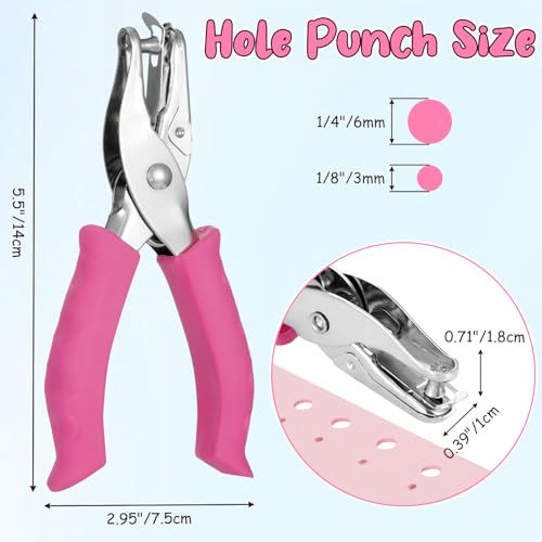 Single Hole Punch Set, 2 Pcs 1/4&1/8 Inch Hole Puncher Single with Soft Grip Handle, One Punch with Scrap Container, 8 Sheets Capacity, Fun Punch for Paper Crafts, Scrapbooks, Tags, Tickets