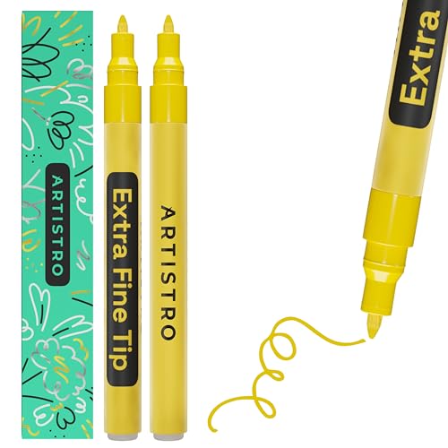 ARTISTRO Yellow Acrylic Paint Markers - 0.7mm Extra Fine-Tip - Set of 2 - color: Yellow