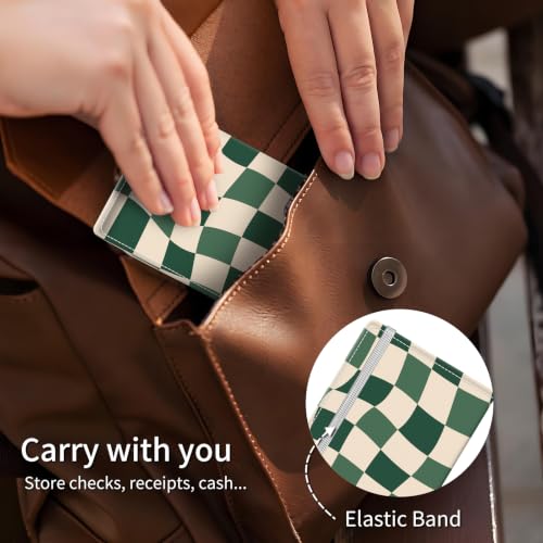 Checkbook Cover for Personal Checkbook, Cute Pu Leather Check Book for Women & Men, Slim Checkbook Holder with Pen Holder and Built-in Clear Plastic Divider, Green Checker - color: Green Checker