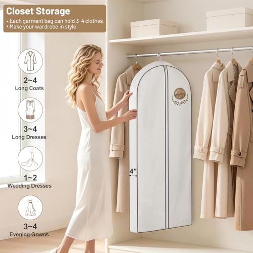 MISSLO 60" Cotton Garment Bag for Long Dress Breathable Fur Coat Storage Bag Women Dress Cover Luxury Garment Bags for Hanging Clothes Travel for Fur Coat, Jacket, Gown, Suit - size: 60 inch