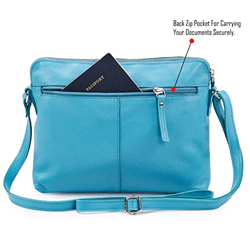 Leather Crossbody Bags for Women Small Soft Genuine Pebbled Sling Shoulder Handbag Crossover Purse with Full Adjustable Strap (Air Blue Nappa) - color: Air Blue Nappa