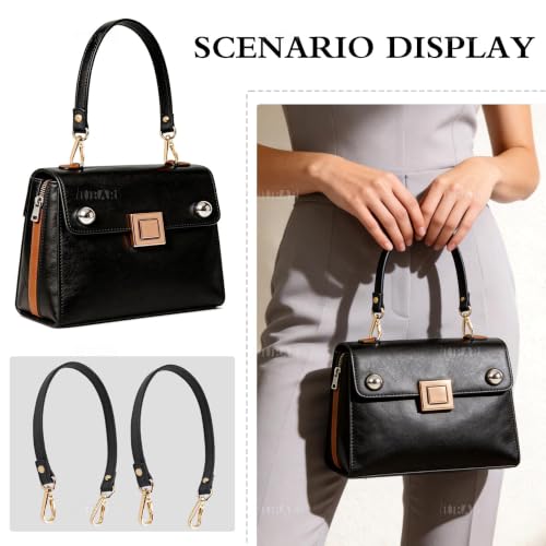 AUEAR, 2 Pack Black Leather Replacement Straps Handle for Small Handbags Purse with Gold Lock - color: Black with Gold Lock