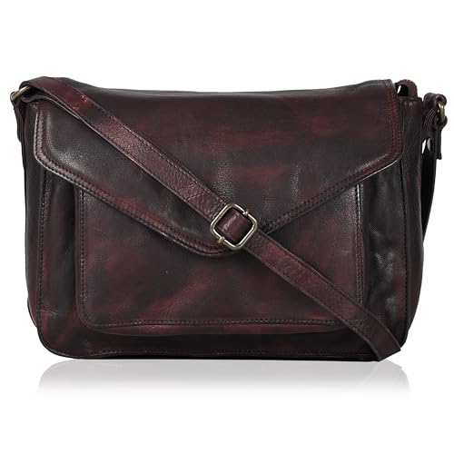 Ozora Genuine Leather Crossbody Purse for Women, Shoulder Bag - color: Bordeaux Wash