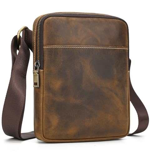 Leather Small Messenger Shoulder Bag for Men - color: 315 Brown