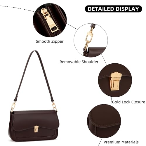 KKXIU Small Shoulder Bag for Women Cute Hobo Handbags Mini Clutch Purses | Classic Trendy Retro Underarm Crossbody Bag with Detachable Straps, Zipper Closure - color: Coffee