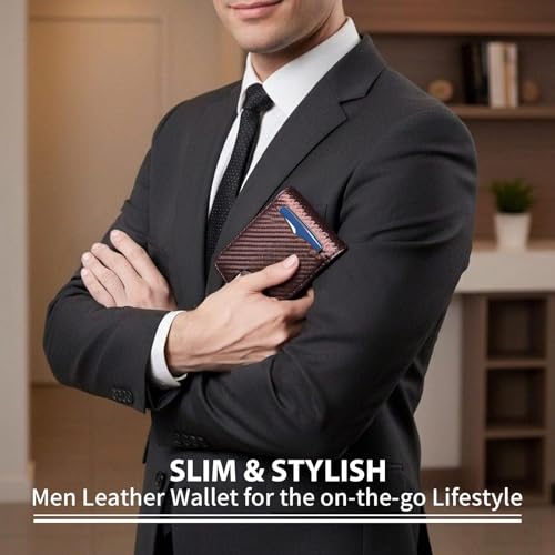 FALAN MULE Mens Wallet RFID Blocking Slim Bifold Wallets with Money Clip Leather Minimalist Thin Card Holder - color: Ba-Coffee