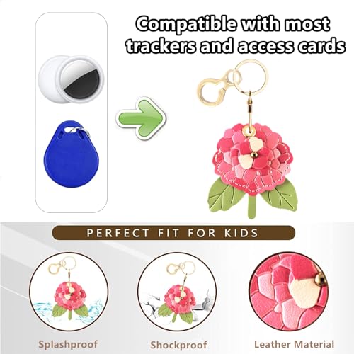 BORKUANA PU Leather Keychain holder Protective Case Compatible with AirTag - color: Hydrangea B