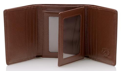 Stealth Mode Leather Trifold RFID Wallet For Men With Flip Out ID Holder - color: Brown Pebble