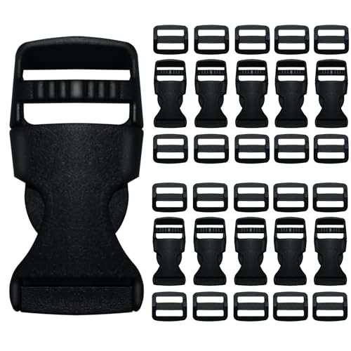 Buckles for Straps 5/8 Inch, Quick Side Release Plastic Buckle Clip 10 Pack + Tri-Glide Slide Clip 20 PCS, Heavy Duty Dual Adjustable No Sewing, Replacement for Backpack Fanny Pack Belt Dog Collars. - color: 5/8 Inch Buckles