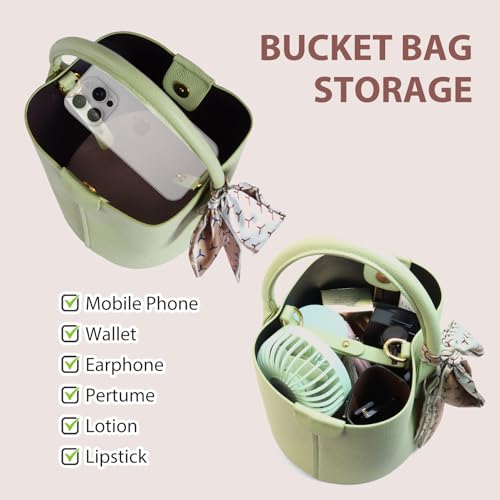 Mini Bucket Bags for Women, Vegan Leather Small Crossbody Purse with Removable Straps Trendy Top Handle Shoulder Straps - color: Green