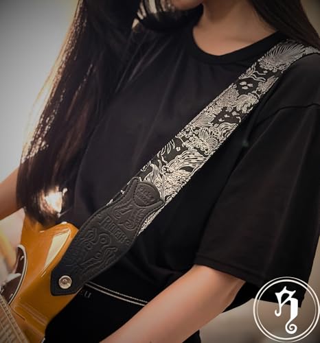 rockyou 2 Inch Woven Jacquard Embroidery Bass Guitar Strap With 4 Picks Pocket Suede Genuine Leather End (Dreams of Life) - color: Dreams of Life
