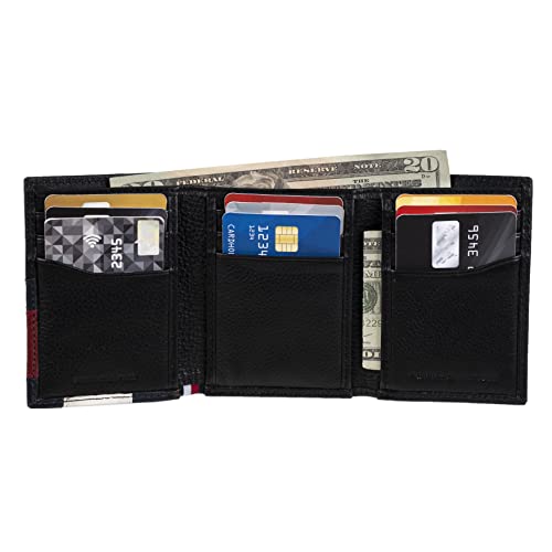 Tommy Hilfiger Men's Trifold Wallet - color: Black Stitched Flag