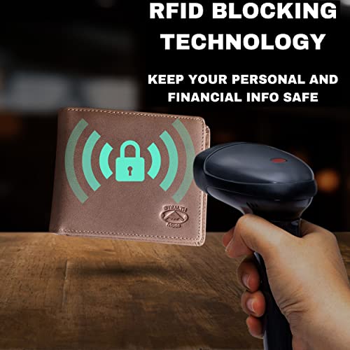 Stealth Mode Leather Bifold Wallet for Men With ID Window and RFID Blocking - color: Taupe