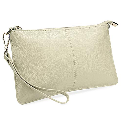 YALUXE Women's Genuine Leather Wristlet Handbags Purses Clutch Wallet Bag - color: Beige