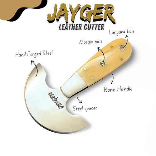 Handmade Round Head Knife | Carbon Steel | Half Moon Leather Working Tool | Bone Handle | Skiver for DIY Leathercraft With Leather Sheath