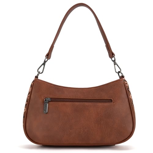 Wrangler Shoulder Bag for Women Western Small Purse Hobo Handbag | Aztec, Underarm Bag, 2 Detachable Straps, Secure Zipper Closure, Back Pocket, Crossbody Bag for dates, travel and everyday - color: Dark Brown