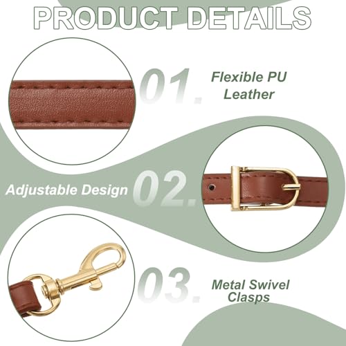 Leather Purse Strap Replacement PU Crossbody Adjustable Long Strap | Silver Swivel Clasps - color: Brown Gold, size: 43-47 Inch