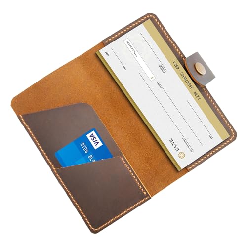 Leather checkbook holder, Checkbook cover handmade, For Women and Men, Christmas gifts (Brown) - color: Brown