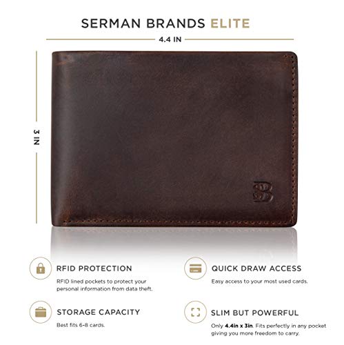 SERMAN BRANDS Mens Slim Bifold Wallet RFID Blocking Minimalist Front Pocket Wallets for Men - Thin & Stylish - color: B. Texas Brown Elite