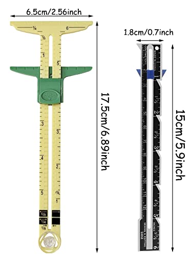 YEQIN 2 Pcs Sliding Gauge Measuring Sewing Tool, 5-in-1 Sliding Gauge Measuring and Stainless Steel Quilting Ruler Sewing Tool Fabric Quilting Ruler for Knitting Crafting Sewing Beginner Supplies - size: Size 2 (style1+3)