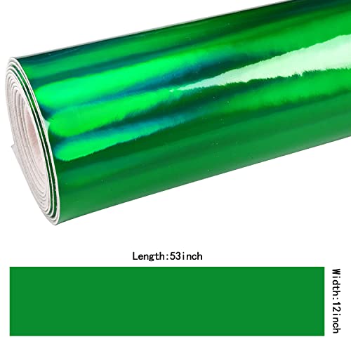 HGUAN Holographic Vinyl Fabric 12"x53"(30cm x 135cm),1roll Faux Leather Sheets are Suitable for Bows,Leather Earrings and Other DIY Craft Items (Green) - color: Green