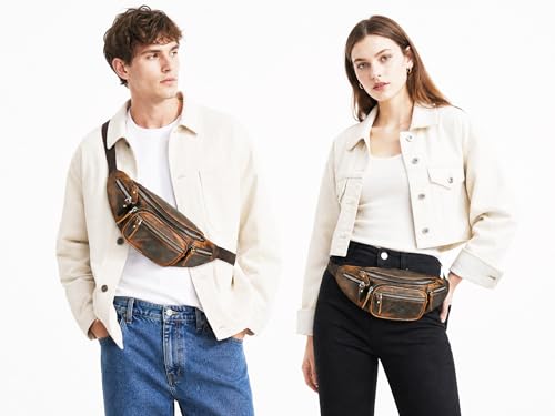 Water Resistant Canvas + Leather Hiking Riding Travel Fanny Waist Pack Small Phone Pouch For Men Women FB811-29 (Dark Brown-346) - color: Dark Brown-346