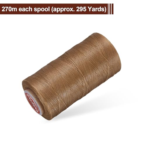 uxcell Flat Leather Sewing Waxed Thread, 270m / 295 Yards Polyester Wax String, 150D Wax Stitching Cord for Leather Crafts, Bookbinding, Bracelets Braided, Khaki Brown - color: Khaki Brown