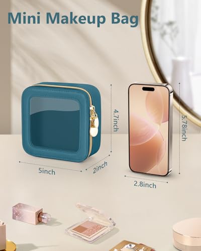 Soimeat Mini Makeup Bag, Small Makeup Bag for Purse, Waterproof Clear Makeup bag, Leather Cosmetic Bag, Square Make Up Bag Pouch, Toiletry Bag for Travel, Car and Women, Blue - color: Blue, size: Mini