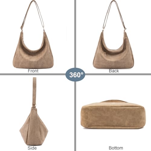 Hobo Bags for Women Foldable Shoulder Handbag CrossBody Purse | Adjustable Strap, 6 organized pockets, Crescent Tote Bag, Cute Slouchy Underarm Bag, Fits 12.9" iPad Pro - color: Khaki