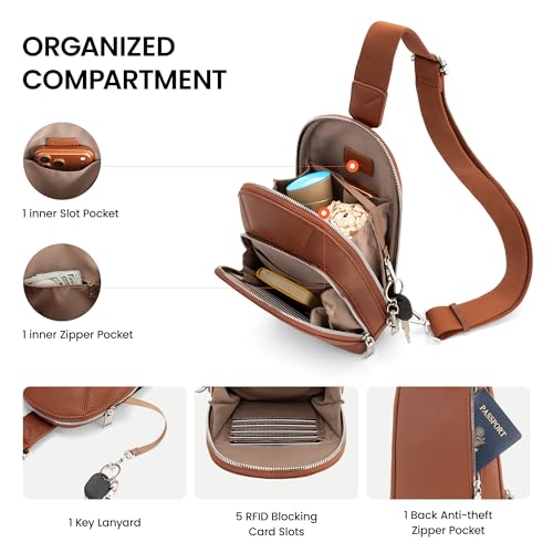 befen Genuine Leather Sling Bag for Women, Anti Theft Crossbody Chest Bags | Leather Fanny Packs for Travel with RFID Card Slots for Daily Travel - color: Brown