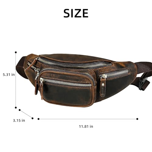 Water Resistant Canvas + Leather Hiking Riding Travel Fanny Waist Pack Small Phone Pouch For Men Women FB811-29 (Dark Brown-346) - color: Dark Brown-346