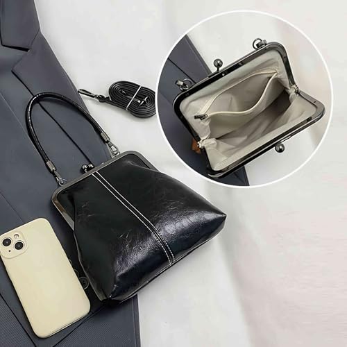 black crossbody bags for women, small kiss lock purses and handbags, purse with pockets and compartments