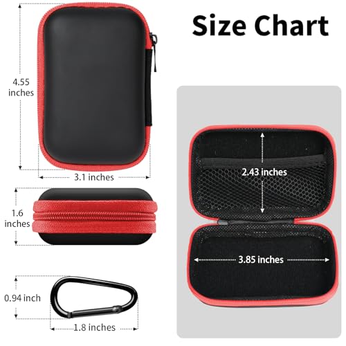 Earbud Case Portable EVA Storage Bag Cell Phone Accessories Organizer with Carabiner for Wired/Wireless Earphone, Earbud, Earpieces, SD Memory Card, Camera Chips, Tech Pouch, Rectangle, Red - color: D6-Red