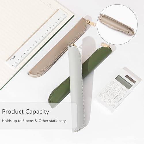 Slim Pencil Case Skinny Pen Case Pen Pouch (FL Gray) | Smooth gold zipper; wipe-clean faux leather; fits a few gel writers and a stylus; slips into planners backpacks and totes - color: Gray