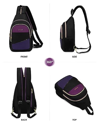 LOVEVOOK Sling Bag for Women, Sling Backpack Crossbody Bag Convertible, Small Diaper Bag Hiking Daypacks Water-resistant, Travel Shoulder Bag Chest Bag, Black Blue Purple - color: Purple-blue-black, size: Small