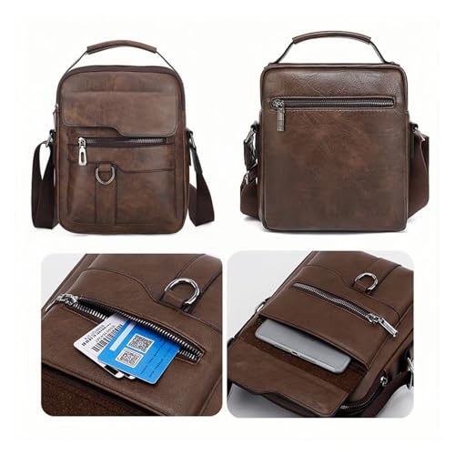 Small Crossbody Bag, Mens Shoulder Bag, Vintage leather Bag Office Business for Men, Handbag Purse Zipper - color: Brown