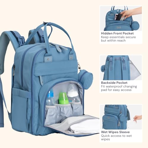 BabbleRoo Diaper Bag Backpack - Baby Essentials Travel Tote - Multi function Water Resistant Diaper Bag, Travel Essentials Baby Bag with Changing Pad, Stroller Straps & Pacifier Case - Light Blue - color: Light Blue, size: Large