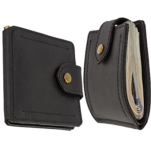 Mens Leather Wallet with Money Clip - ID Window or Coin Pocket - Slim Bifold RFID Blocking - Genuine Thin Minimalist - Gift Idea (Black) - color: Black