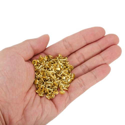 HARFINGTON 100 Sets Double Cap Leather Rivets, 6x8mm Round Cap Tubular Metal Studs Leather Crafting Rivets for Fabric Belt Pet Collar Boot Bag Repair and Decoration, Gold - color: Gold, size: 6x8mm