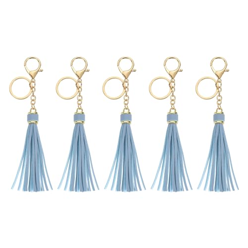 uxcell Leather Keychain Tassels, Women Tassel Bag Charm with Lobster Clasp Key Ring for Handbag Purse - color: Gray Blue