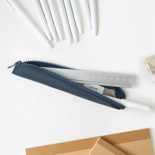 Slim Pencil Case Skinny Pen Case Pen Pouch (Oxford Royal Blue) | Silver zipper; tough wipe-clean Oxford fabric; holds gel writers and a stylus; fits binders planners and backpacks - color: Royal Blue