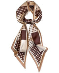 Head Scarf Purse Handle Neck Satin Hair Scarfs For Bag Lightweight Silky Long Thin Women's Fashion Scarves 59 * 5.9” - color: H25-brown Checkered Dots(59*5.9inch)