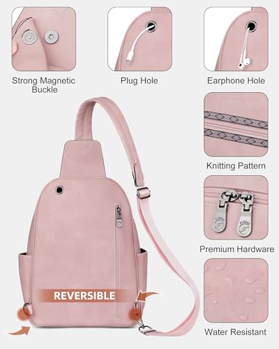 Large Sling Bag for Women, Designer 10L Leather Crossbody Purse | Anti Theft Sling Backpack, RFID Fanny Packs for Travel, Ideal for Vacation Walking Daily Errands - color: Pink Retro Style