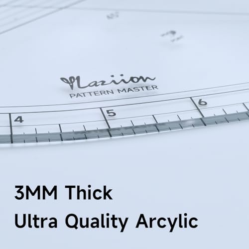 YLaziion 16" Imperial Pattern Master & French Curve Ruler for Sewing | 3mm Non-Yellowing Acrylic, 60° & 45° Angle Lines, 1/16" Scale, Hip Curve, Vary Form Curve, Armhole, Seam Allowance Guide - style: Pattern Master